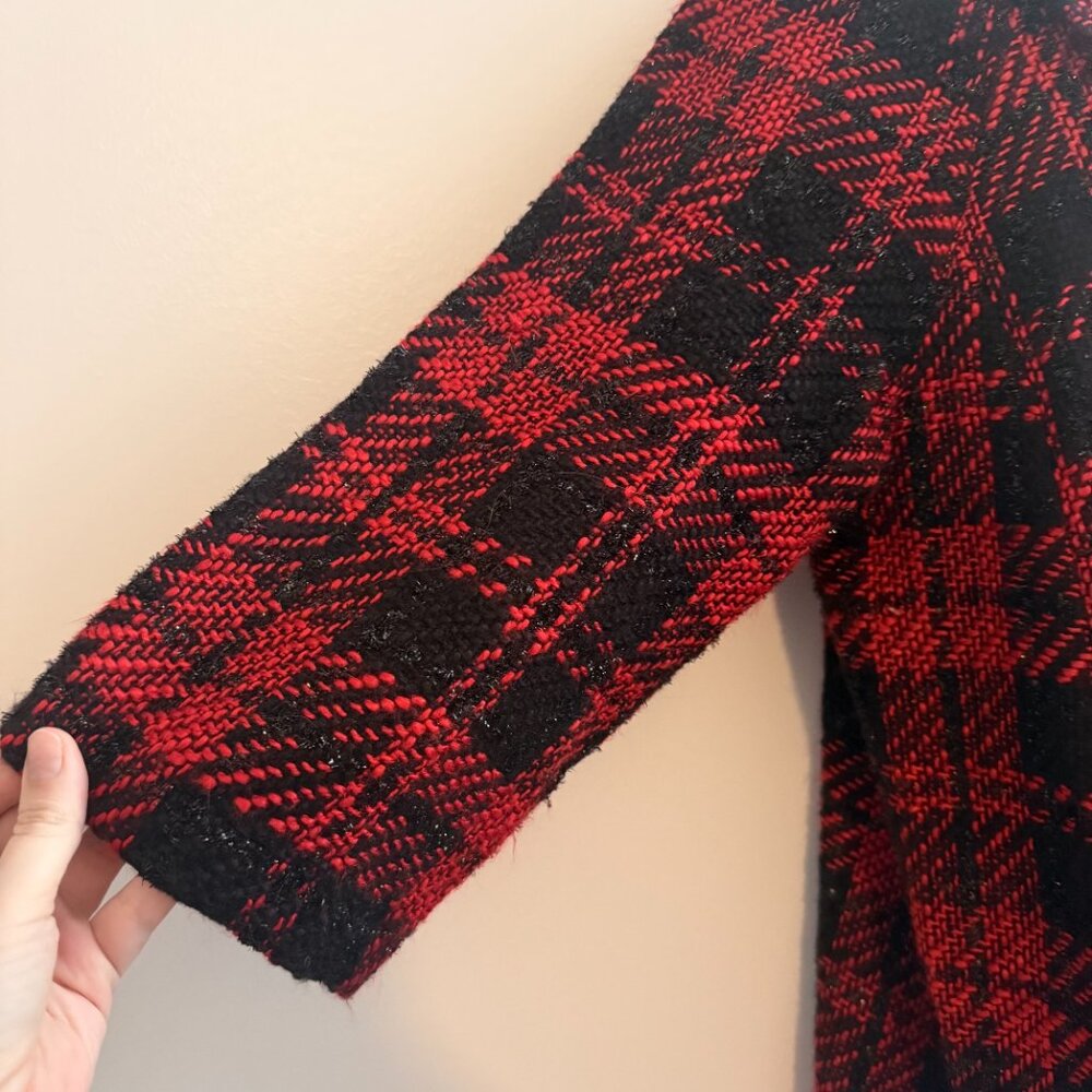 Vintage 80's Red & Black Plaid Metallic Textured Jacket | Size Small - Picture 8 of 11